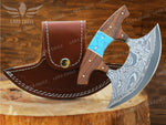 Handcrafted Damascus Steel Ulu Knife: Turquoise & Rosewood Handle Pizza Cutter Turquoise Anniversary Gift