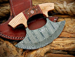 Damascus Ulu Knife: Handmade Celtic Knot Rosewood Handle, Handmade Pizza Cutter Birthday Gift Anniversary Gift