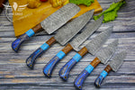 Elegant Damascus Steel Chef Knife Set with Turquoise Gemstone, Rosewood & Pakka Wood Handles, Professional Chef Knife Set, Anniversary Gift
