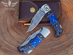 Personalized Damascus Steel Pocket Knife, Handmade Folding Knife, Wooden Handle