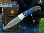 Personalized Damascus Steel Pocket Knife, Handmade Folding Knife, Wooden Handle