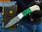 Handmade Damascus Steel Pocket Knife, Personalized Folding Knife, Malachite and Camel Bone Handle