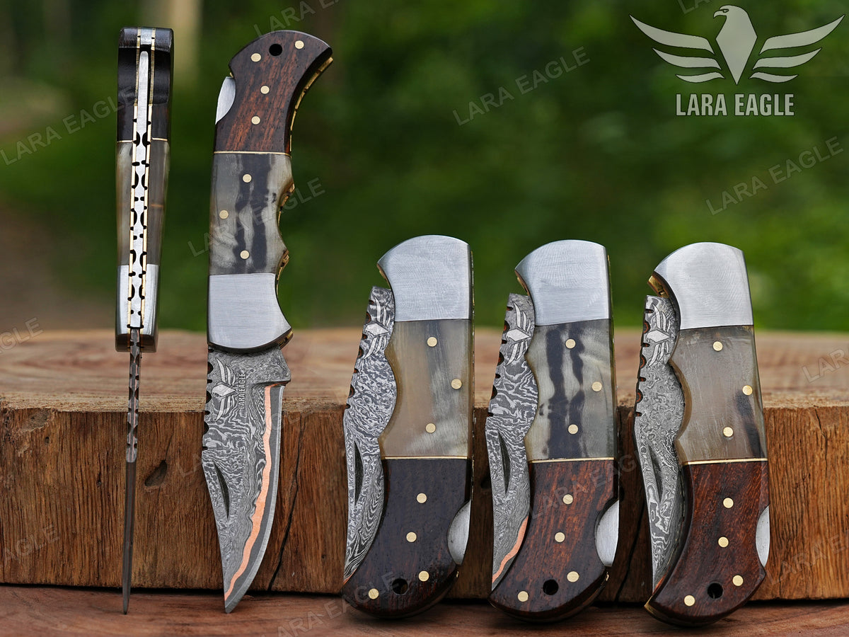 Handmade Copper Damascus Folding Knife Custom Made Pocket Knife Personalized Anniversary Gift for Him Christmas Gifts Groomsman Gift