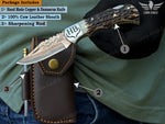 Custom Handmade Copper Damascus Pocket Knife, Personalized Folding Knife, Staghorn, Deer/Antler Handle