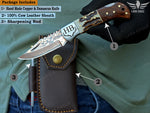 Handmade Copper Damascus Pocket Knife, Personalized Folding Knife, Stag Horn & Rose Wood Handle