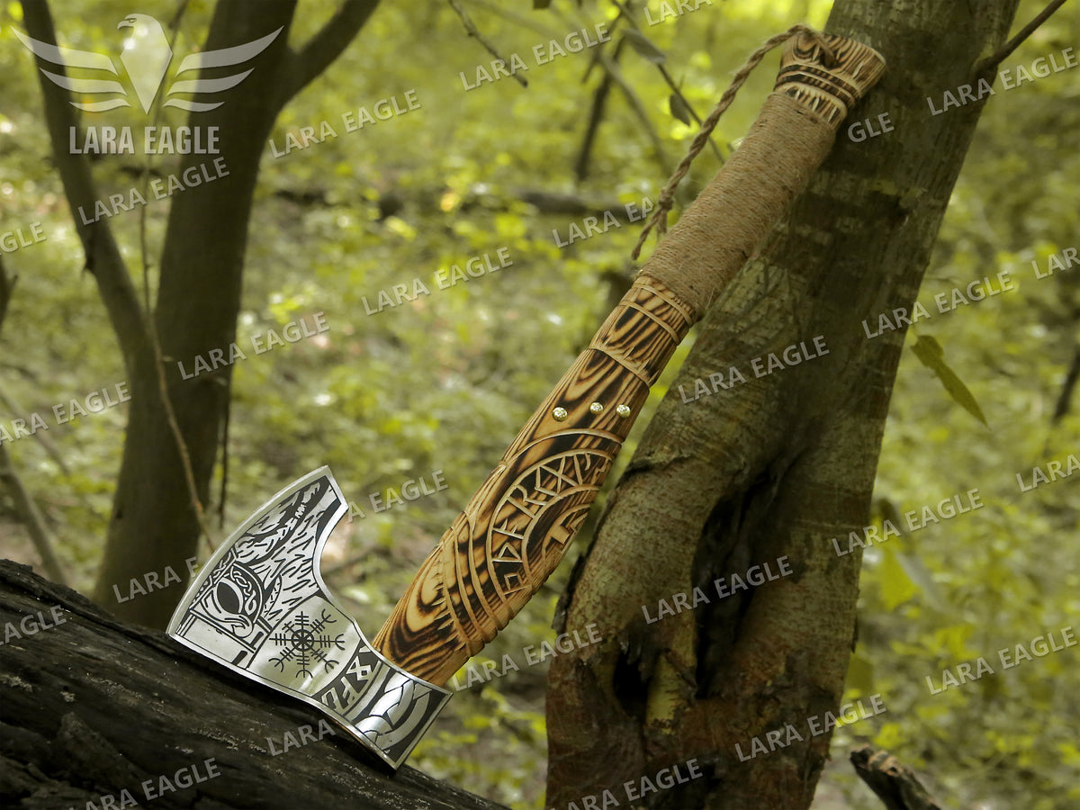 Viking Forged Axe, Hatchet, Hand Forged Carbon Steel Viking Axe, Ragnar, Bearded Axe Personalized Axe Anniversary Gift