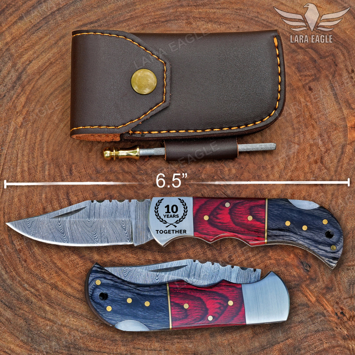 Personalized Handmade Damascus Steel Pocket Knife, Folding Knife With Pakka Wood Handle