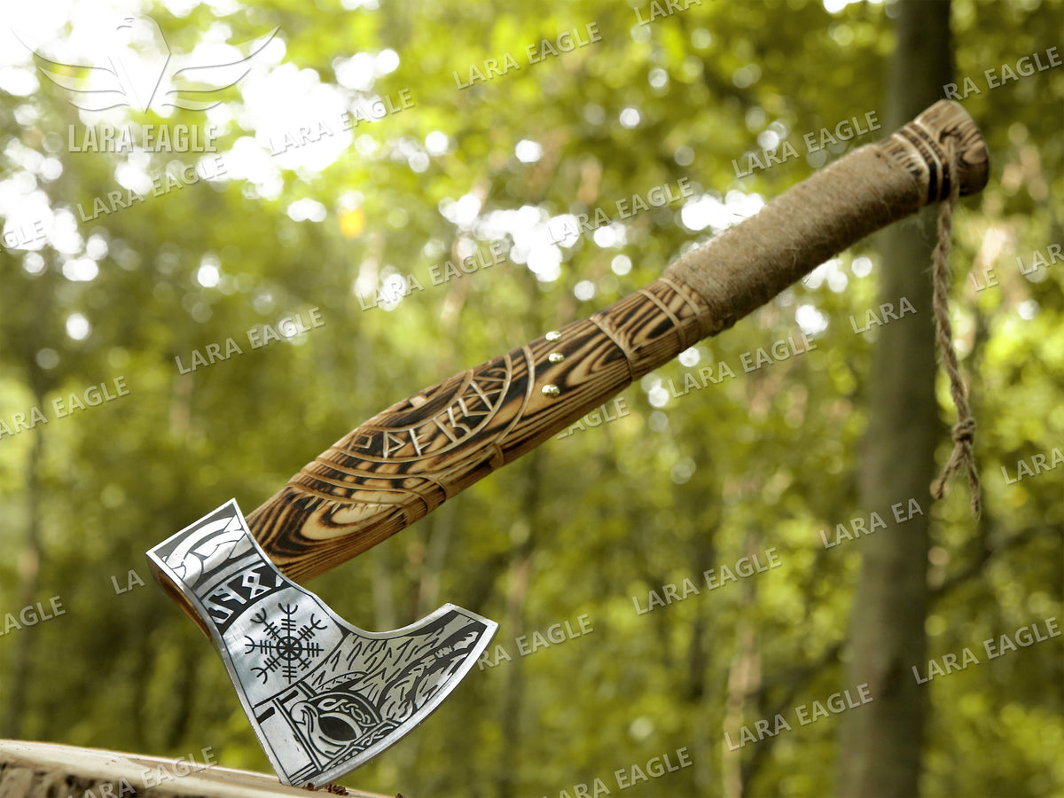 Viking Forged Axe, Hatchet, Hand Forged Carbon Steel Viking Axe, Ragnar, Bearded Axe Personalized Axe Anniversary Gift