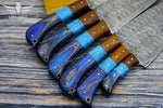 Elegant Damascus Steel Chef Knife Set with Turquoise Gemstone, Rosewood & Pakka Wood Handles, Professional Chef Knife Set, Anniversary Gift