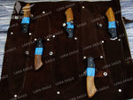 Handmade Chef Knife Set 5pcs Damascus Steel Kitchen Knife Set Turquoise & Rose Wood Handle Best Gift for Anniversary Gift For Birthday