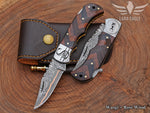 Handmade Copper Damascus Folding Knife: Wangi Wood Handle Unique Anniversary Gift For Husband Father's Day Groomsman Gift