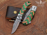 Copper Damascus Folding Knife: Personalized Handmade Pocket Knife for Him Anniversary Groomsman Gift Boyfriend Gift Christmas Gifts