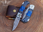 Personalized Damascus Steel Pocket Knife, Handmade Folding Knife, Wooden Handle