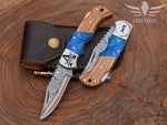 Handmade Copper Damascus Pocket Knife Personalized Folding Knife Groomsman Knife Anniversary Gift for Him Christmas Gift