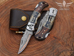 Handmade Copper Damascus Folding Knife Custom Made Pocket Knife Personalized Anniversary Gift for Him Christmas Gifts Groomsman Gift