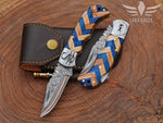 Custom Copper Damascus Pocket Knife Anniversary Gift Outdoor Survival Folding Knife Groomsman Gift Personalized Gift For Men Christmas Gift