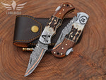 Personalized Copper Damascus Folding Knife: Handmade Anniversary Gift Christmas Gift Birthday Gift For Him