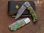 Copper Damascus Folding Knife: Personalized Handmade Pocket Knife for Him Anniversary Groomsman Gift Boyfriend Gift Christmas Gifts