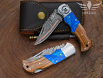 Handmade Copper Damascus Pocket Knife Personalized Folding Knife Groomsman Knife Anniversary Gift for Him Christmas Gift