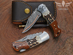 Personalized Copper Damascus Folding Knife: Handmade Anniversary Gift Christmas Gift Birthday Gift For Him
