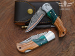 Personalized Handmade Copper Damascus Pocket Knife Olive Wood Handle Copper Forged Blade Father's Day Gift Groomsman Gift Anniversary Gift