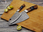 Handmade Damascus Steel Chef Cleaver Chopper Full Tang Kitchen Butcher Knife Stabilized Rose Wood & Epoxy Handle Anniversary Gift for Her