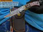 Personalized Copper Damascus Folding Knife: Handmade Anniversary Gift Christmas Gift Birthday Gift For Him