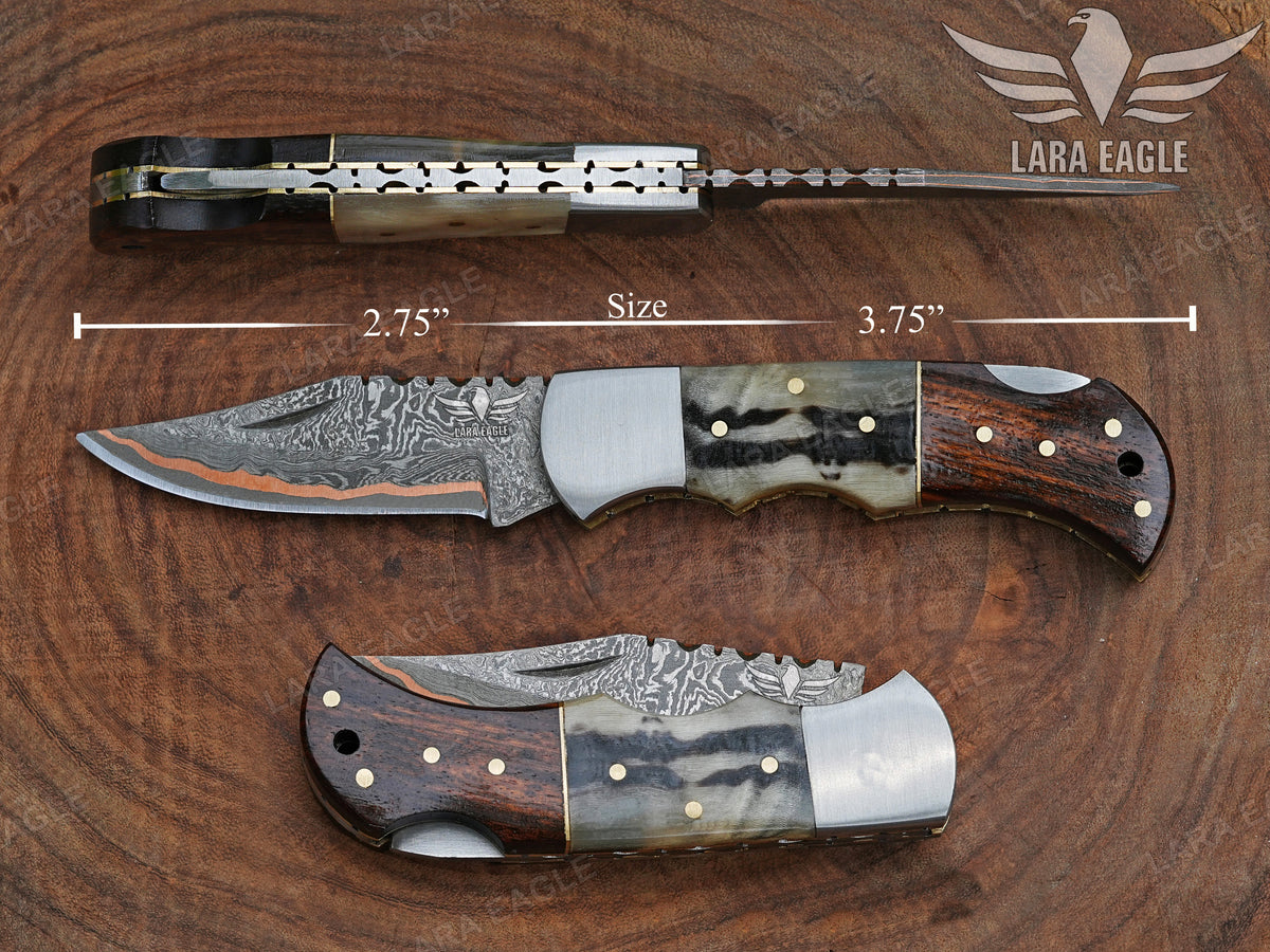Handmade Copper Damascus Folding Knife Custom Made Pocket Knife Personalized Anniversary Gift for Him Christmas Gifts Groomsman Gift