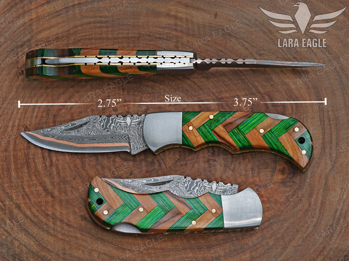 Copper Damascus Folding Knife: Personalized Handmade Pocket Knife for Him Anniversary Groomsman Gift Boyfriend Gift Christmas Gifts