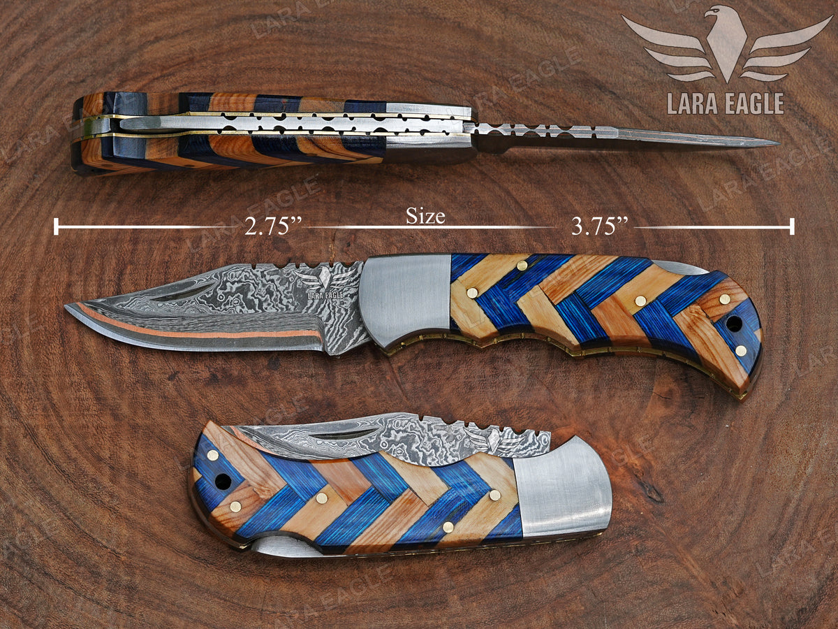 Custom Copper Damascus Pocket Knife Anniversary Gift Outdoor Survival Folding Knife Groomsman Gift Personalized Gift For Men Christmas Gift