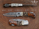 Personalized Copper Damascus Folding Knife: Handmade Anniversary Gift Christmas Gift Birthday Gift For Him