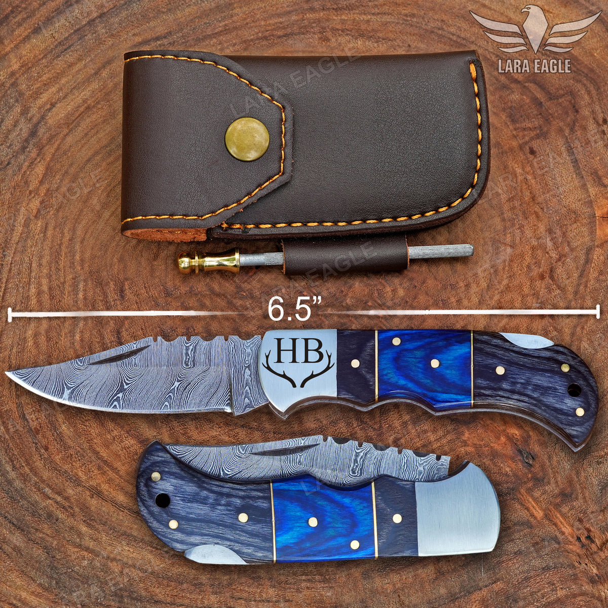 Personalized Damascus Steel Pocket Knife, Handmade Folding Knife, Wooden Handle