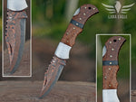 Personalized Copper Damascus Handmade Pocket Knife, Wooden Handle Folding Knife