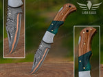 Personalized Handmade Copper Damascus Pocket Knife Olive Wood Handle Copper Forged Blade Father's Day Gift Groomsman Gift Anniversary Gift