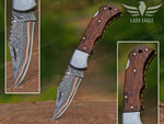 Handmade Copper Damascus Folding Knife: Personalized Gift for Him Rose Wood Handle Groomsman Gift Christmas Gifts Anniversary Gift
