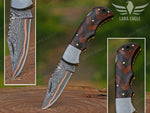 Handmade Copper Damascus Folding Knife: Wangi Wood Handle Unique Anniversary Gift For Husband Father's Day Groomsman Gift