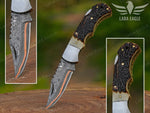 Copper Damascus Handmade Folding Knife- Personalized Stag Horn/Dear Antler handle Pocket Knife, Anniversary Gift