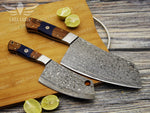 Handmade Damascus Steel Chef Cleaver Chopper Full Tang Kitchen Butcher Knife Stabilized Rose Wood & Epoxy Handle Anniversary Gift for Her