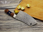 Handmade Damascus Steel Chef Cleaver Chopper Full Tang Kitchen Butcher Knife Stabilized Rose Wood & Epoxy Handle Anniversary Gift for Her