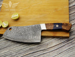 Handmade Damascus Steel Chef Cleaver Chopper Full Tang Kitchen Butcher Knife Stabilized Rose Wood & Epoxy Handle Anniversary Gift for Her