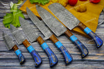 Elegant Damascus Steel Chef Knife Set with Turquoise Gemstone, Rosewood & Pakka Wood Handles, Professional Chef Knife Set, Anniversary Gift