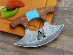 Handcrafted Damascus Steel Ulu Knife: Turquoise & Rosewood Handle Pizza Cutter Turquoise Anniversary Gift