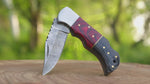 Personalized Handmade Damascus Steel Pocket Knife, Folding Knife With Pakka Wood Handle