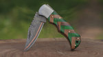 Copper Damascus Folding Knife: Personalized Handmade Pocket Knife for Him Anniversary Groomsman Gift Boyfriend Gift Christmas Gifts