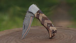 Hand Forged Copper Damascus Folding Knife - Olive Wood Handle Personalized Anniversary Gift Groomsman Gift Father's Day Gift
