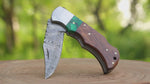 Personalized Handmade Damascus Steel Pocket Knife, Malachite and Rose Wood Handle
