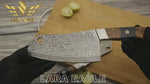 Handmade Damascus Steel Chef Cleaver Chopper Full Tang Kitchen Butcher Knife Stabilized Rose Wood & Epoxy Handle Anniversary Gift for Her